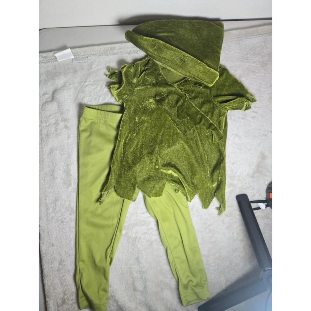 Fun Costumes Toddler Peter Pan Costume Set 18MO Green Velvet Tunic Leggings Hat